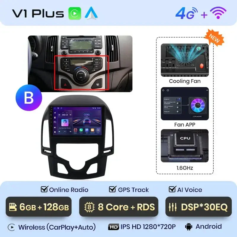 Radio Android do Hyundai i30 (2006-2011) CarPlay Android Auto 4G WiFi GPS DSP