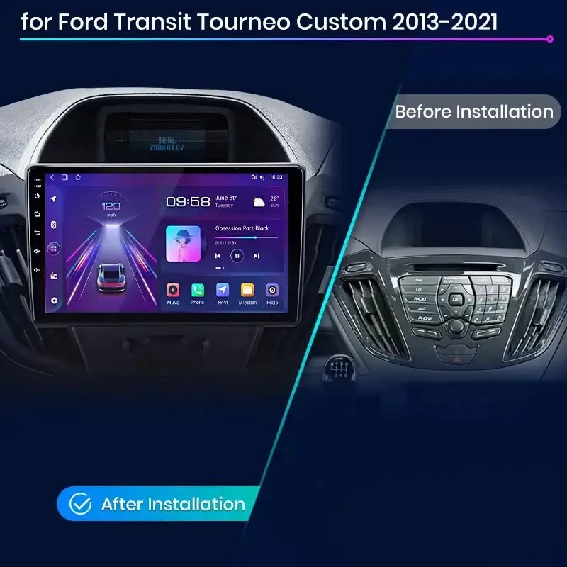 Radio Android do Ford Transit Custom Tourneo (2013-2021) CarPlay Android Auto 4G WiFi GPS DSP