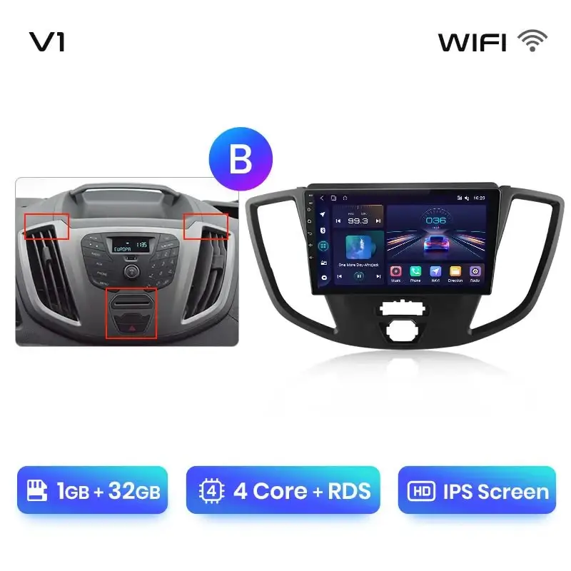 Radio Android do Ford Transit Custom Tourneo (2013-2021) CarPlay Android Auto 4G WiFi GPS DSP