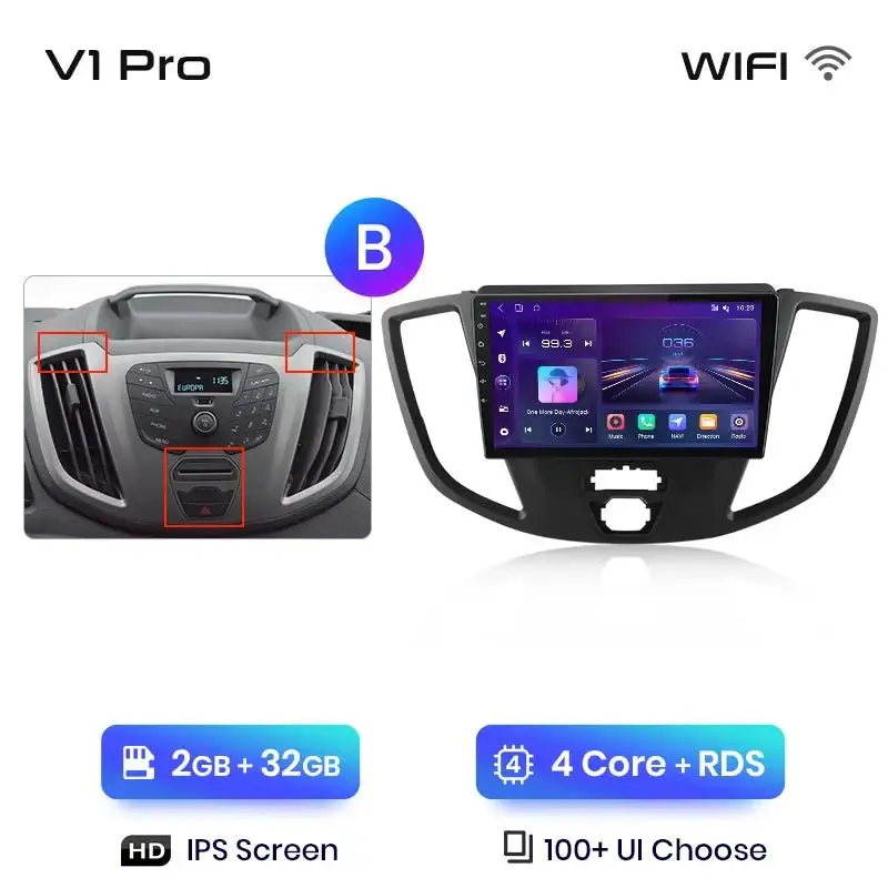 Radio Android do Ford Transit Custom Tourneo (2013-2021) CarPlay Android Auto 4G WiFi GPS DSP