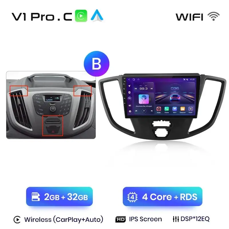 Radio Android do Ford Transit Custom Tourneo (2013-2021) CarPlay Android Auto 4G WiFi GPS DSP