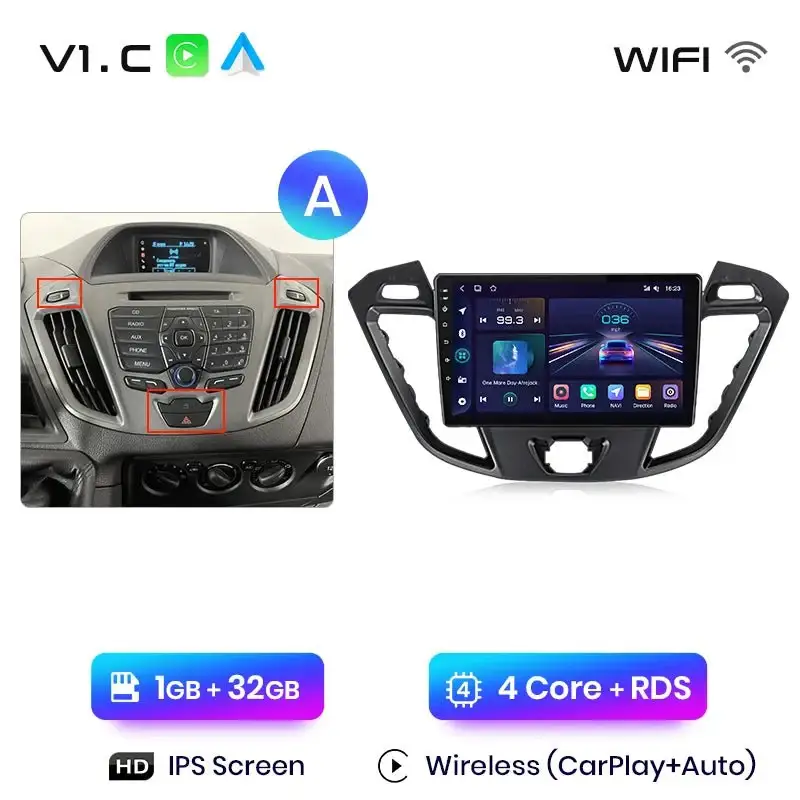 Radio Android do Ford Transit Custom Tourneo (2013-2021) CarPlay Android Auto 4G WiFi GPS DSP