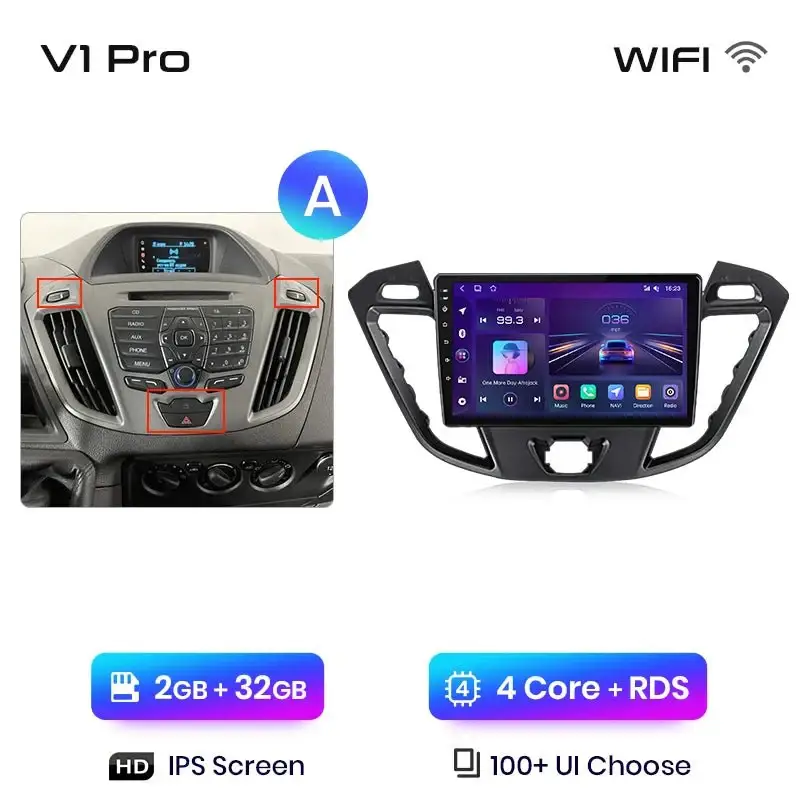 Radio Android do Ford Transit Custom Tourneo (2013-2021) CarPlay Android Auto 4G WiFi GPS DSP