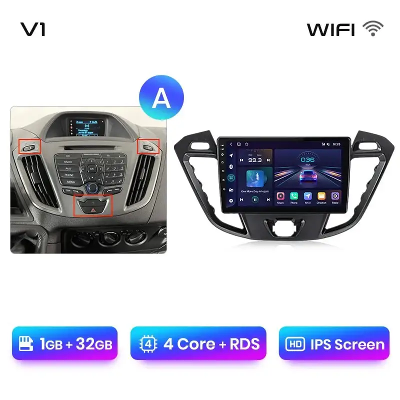 Radio Android do Ford Transit Custom Tourneo (2013-2021) CarPlay Android Auto 4G WiFi GPS DSP