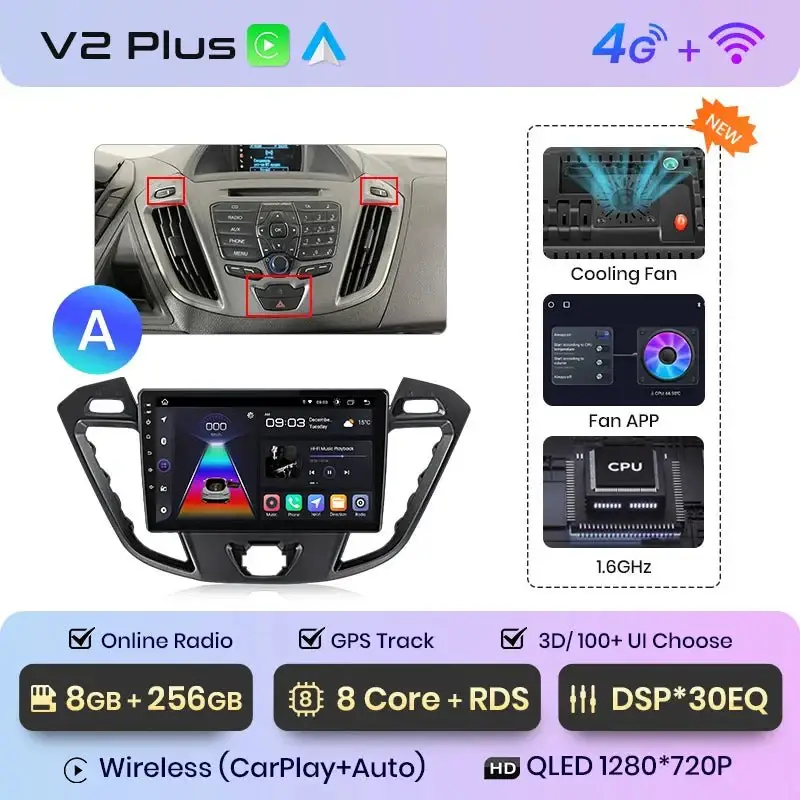 Radio Android do Ford Transit Custom Tourneo (2013-2021) CarPlay Android Auto 4G WiFi GPS DSP
