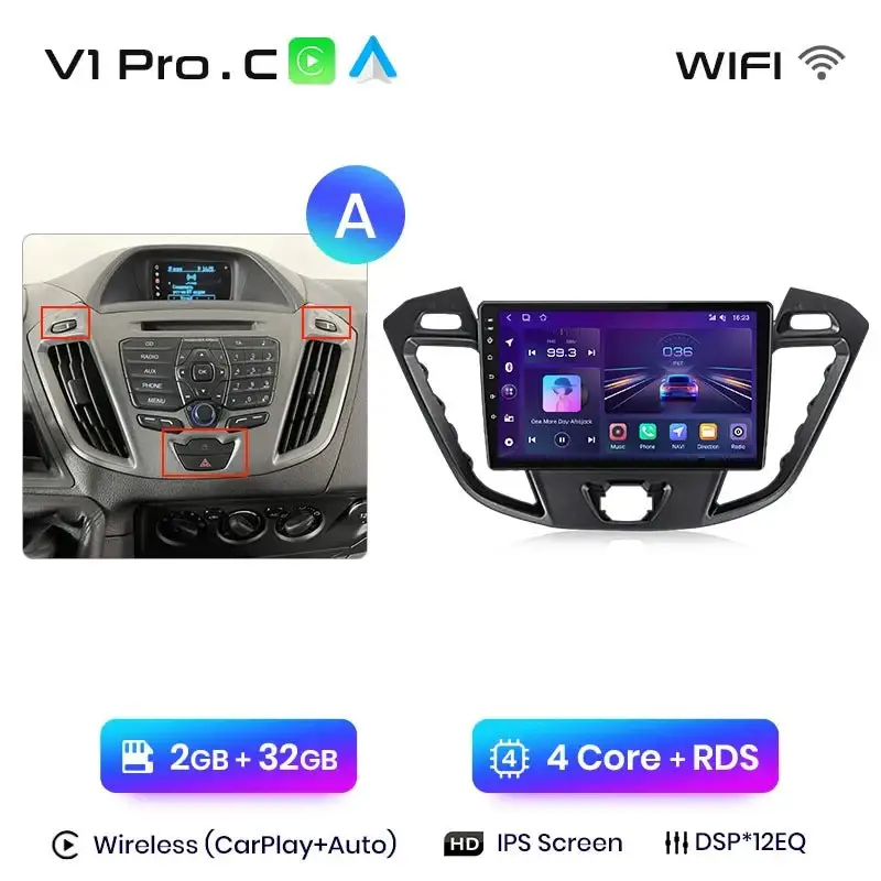 Radio Android do Ford Transit Custom Tourneo (2013-2021) CarPlay Android Auto 4G WiFi GPS DSP