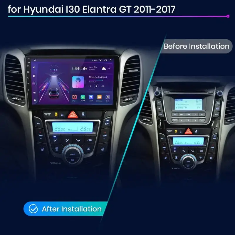 Radio Android do Hyundai i30 Elantra GT (2011-2017) CarPlay Android Auto 4G WiFi GPS DSP