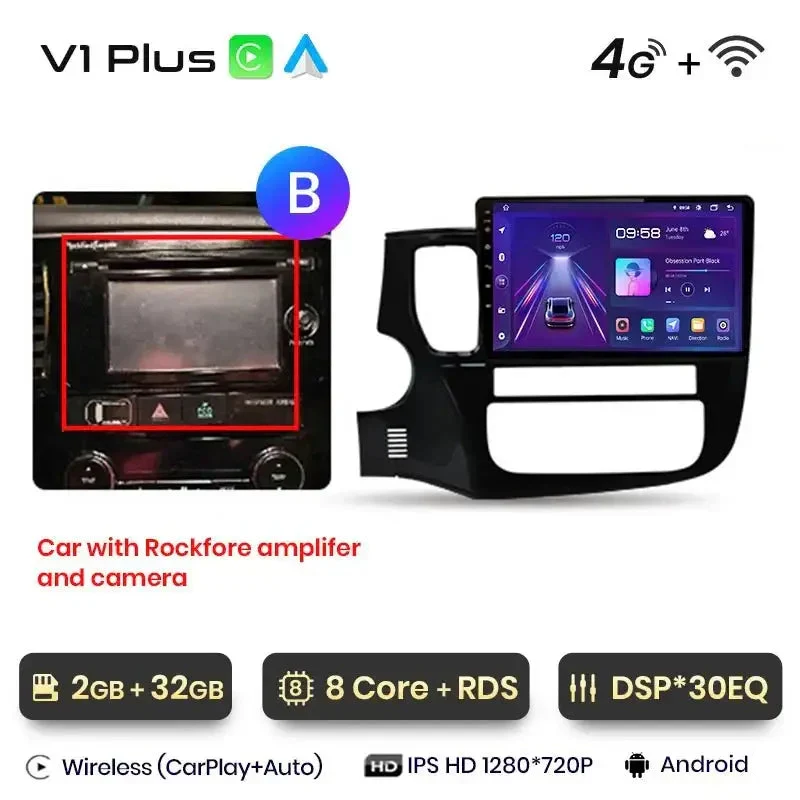Radio Android do Mitsubishi Outlander III (2012-2018) CarPlay Android Auto 4G WiFi GPS DSP