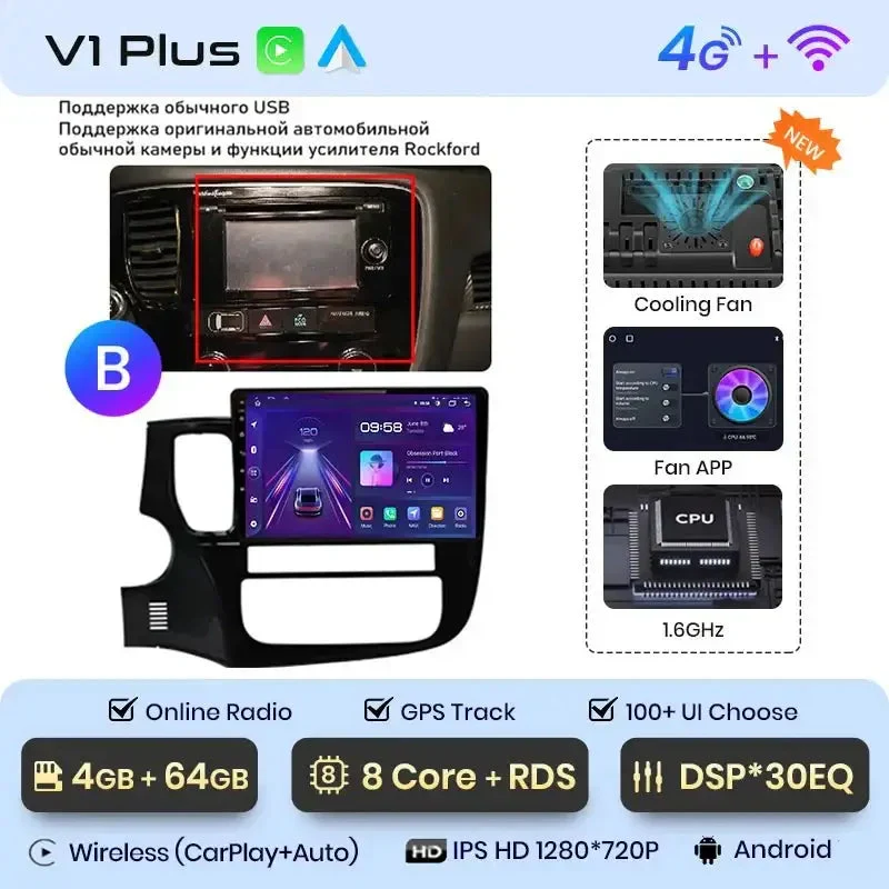Radio Android do Mitsubishi Outlander III (2012-2018) CarPlay Android Auto 4G WiFi GPS DSP
