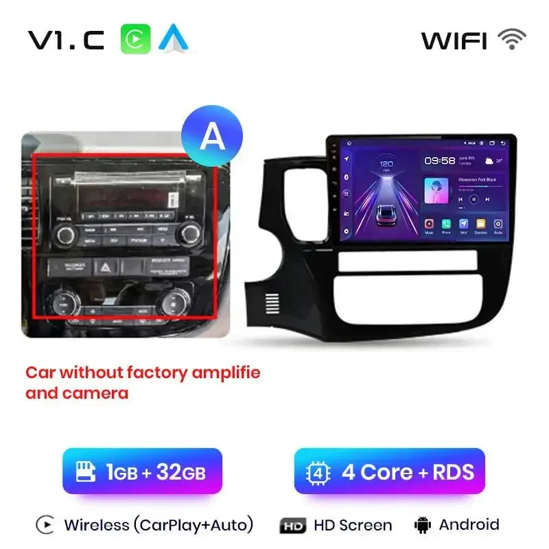 Radio Android do Mitsubishi Outlander III (2012-2018) CarPlay Android Auto 4G WiFi GPS DSP