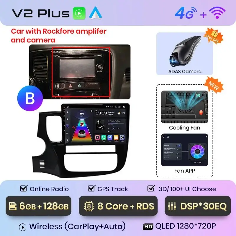 Radio Android do Mitsubishi Outlander III (2012-2018) CarPlay Android Auto 4G WiFi GPS DSP