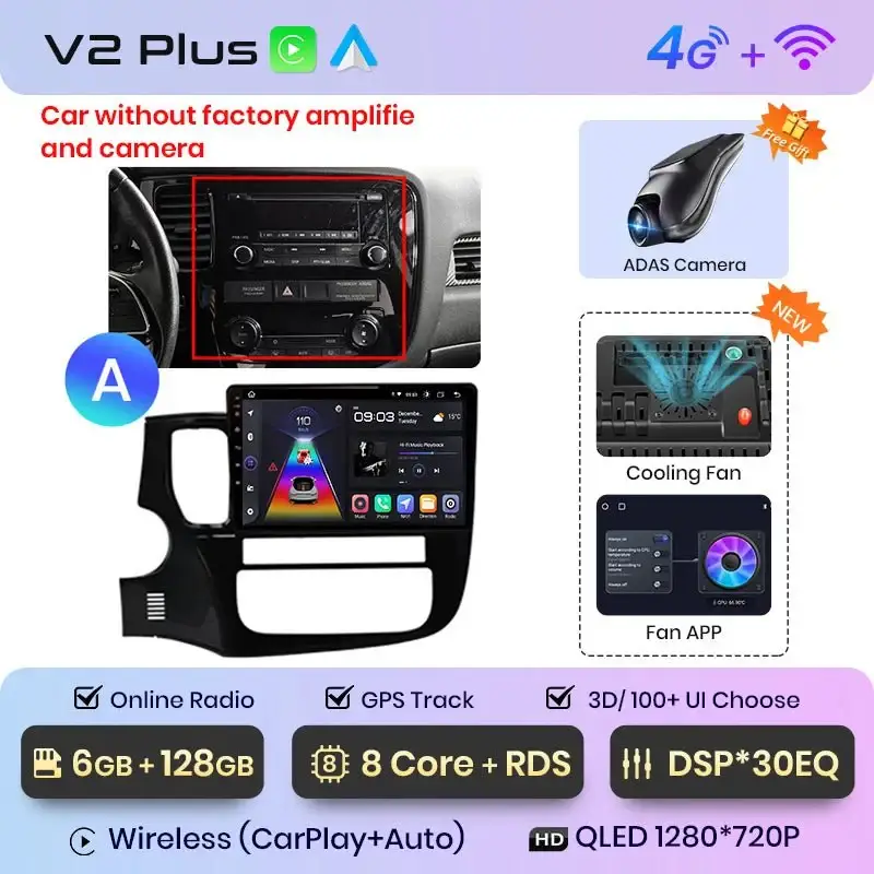 Radio Android do Mitsubishi Outlander III (2012-2018) CarPlay Android Auto 4G WiFi GPS DSP