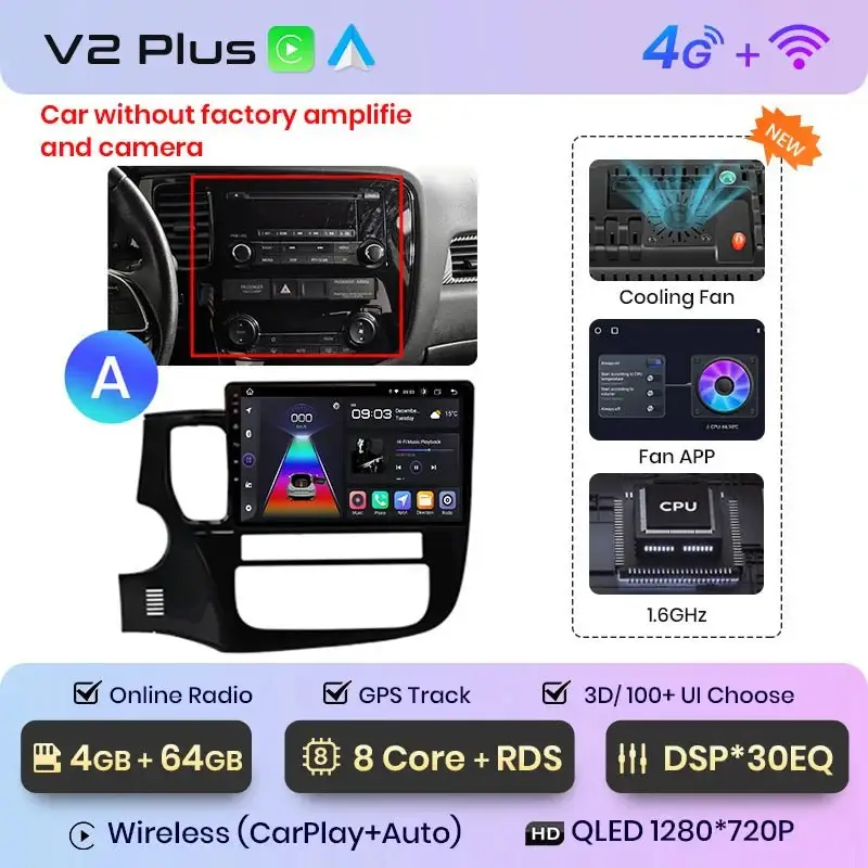 Radio Android do Mitsubishi Outlander III (2012-2018) CarPlay Android Auto 4G WiFi GPS DSP