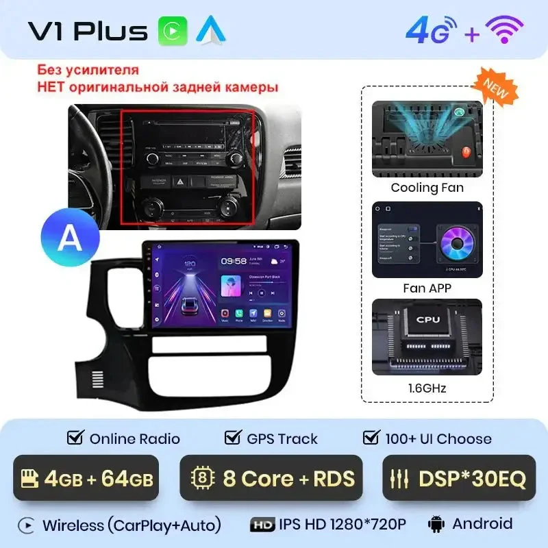 Radio Android do Mitsubishi Outlander III (2012-2018) CarPlay Android Auto 4G WiFi GPS DSP