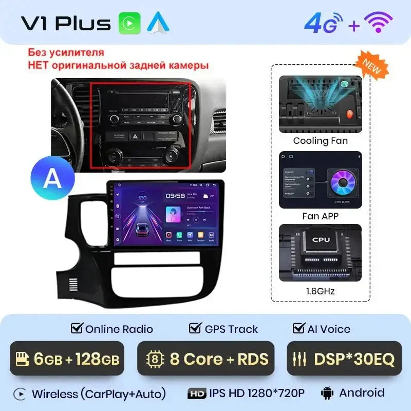 Radio Android do Mitsubishi Outlander III (2012-2018) CarPlay Android Auto 4G WiFi GPS DSP
