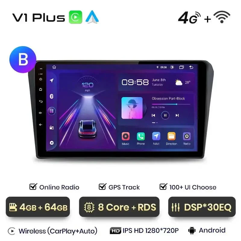 Radio Android do Toyota Avensis T25 (2002-2008) CarPlay Android Auto 4G WiFi GPS DSP