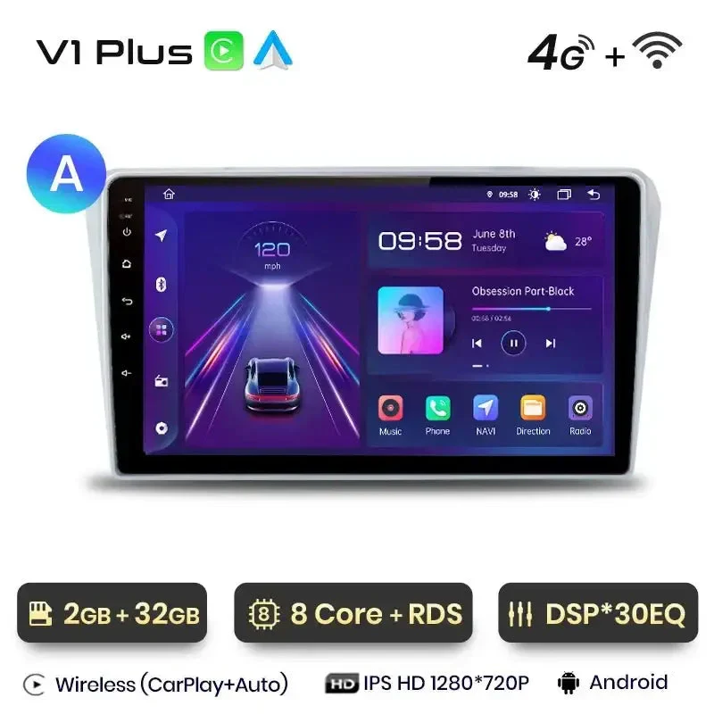 Radio Android do Toyota Avensis T25 (2002-2008) CarPlay Android Auto 4G WiFi GPS DSP