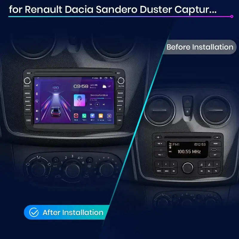 Radio Android do Dacia Renault Duster Sandero Captur Logan II Symbol Dokker CarPlay Android Auto 4G WiFi GPS DSP