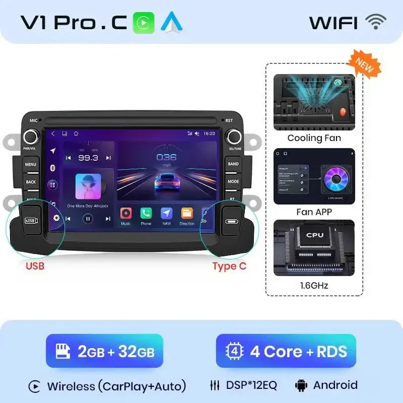 Radio Android do Dacia Renault Duster Sandero Captur Logan II Symbol Dokker CarPlay Android Auto 4G WiFi GPS DSP