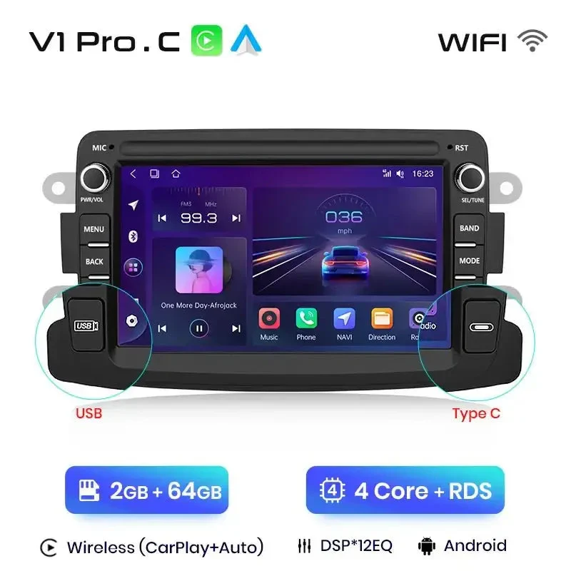 Radio Android do Dacia Renault Duster Sandero Captur Logan II Symbol Dokker CarPlay Android Auto 4G WiFi GPS DSP