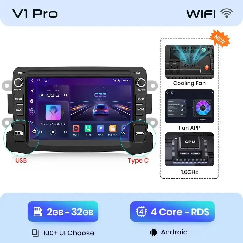Radio Android do Dacia Renault Duster Sandero Captur Logan II Symbol Dokker CarPlay Android Auto 4G WiFi GPS DSP