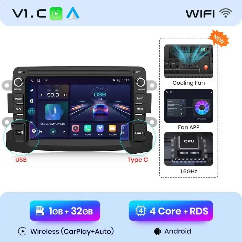 Radio Android do Dacia Renault Duster Sandero Captur Logan II Symbol Dokker CarPlay Android Auto 4G WiFi GPS DSP