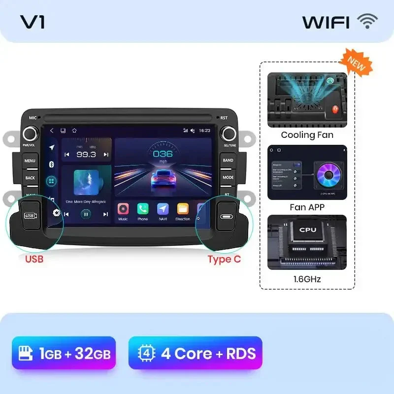 Radio Android do Dacia Renault Duster Sandero Captur Logan II Symbol Dokker CarPlay Android Auto 4G WiFi GPS DSP