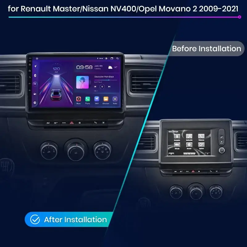 Radio Android do Renault Master Nissan NV400 Opel Movano (2009-2021) CarPlay Android Auto 4G WiFi GPS DSP