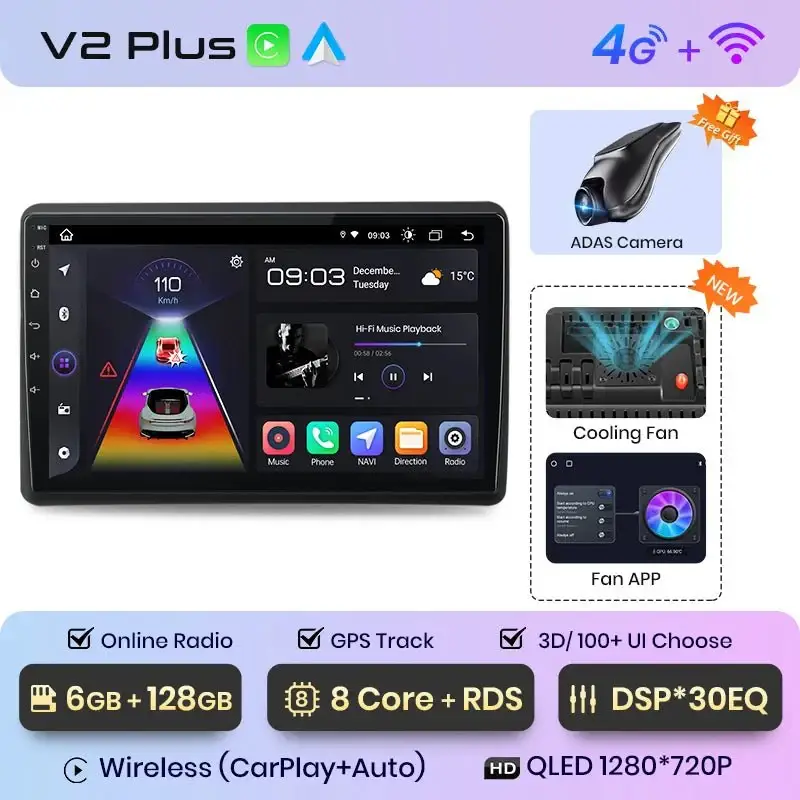 Radio Android do Renault Master Nissan NV400 Opel Movano (2009-2021) CarPlay Android Auto 4G WiFi GPS DSP