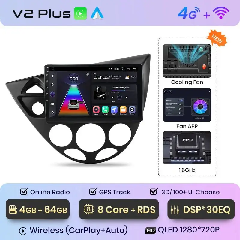 Radio Android do Ford Fiesta Focus MK1 1998-2004 (1995-2001) CarPlay Android Auto 4G WiFi GPS DSP