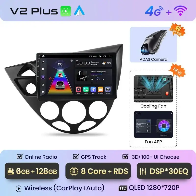 Radio Android do Ford Fiesta Focus MK1 1998-2004 (1995-2001) CarPlay Android Auto 4G WiFi GPS DSP