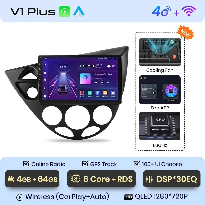 Radio Android do Ford Fiesta Focus MK1 1998-2004 (1995-2001) CarPlay Android Auto 4G WiFi GPS DSP