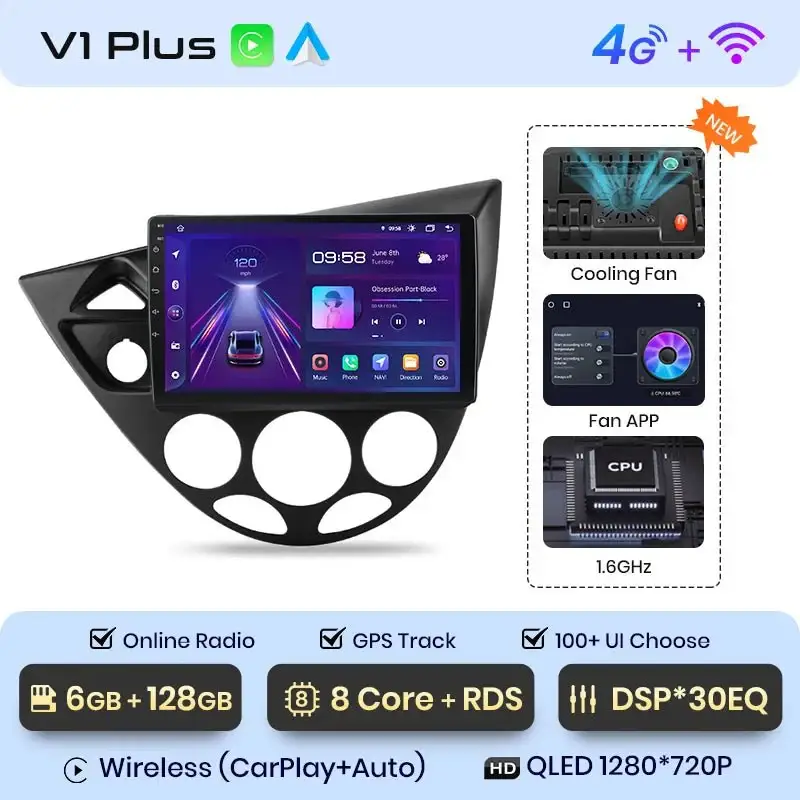 Radio Android do Ford Fiesta Focus MK1 1998-2004 (1995-2001) CarPlay Android Auto 4G WiFi GPS DSP