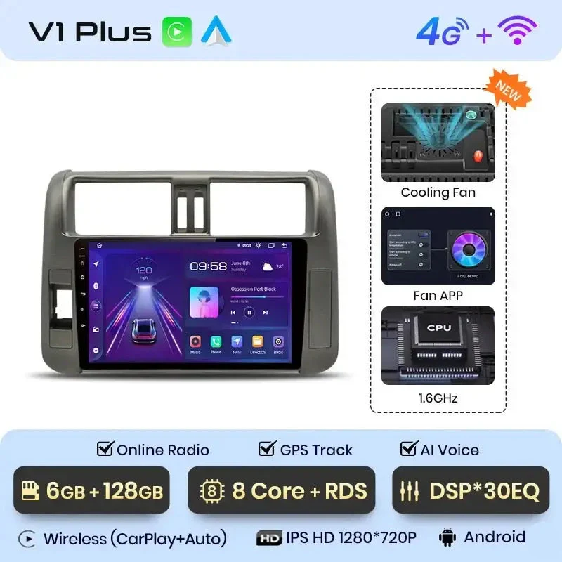 Radio Android do Toyota Land Cruiser Prado 150 (2009-2013) CarPlay Android Auto 4G WiFi GPS DSP