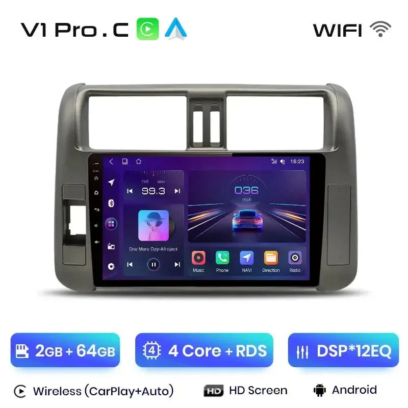 Radio Android do Toyota Land Cruiser Prado 150 (2009-2013) CarPlay Android Auto 4G WiFi GPS DSP