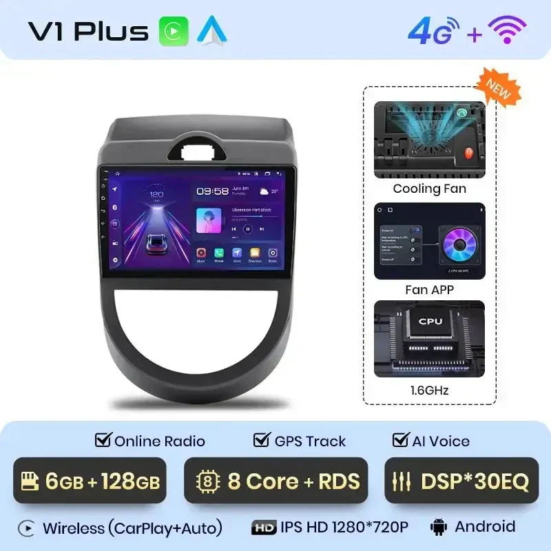 Radio Android do KIA Soul (2008-2013) CarPlay Android Auto 4G WiFi GPS DSP