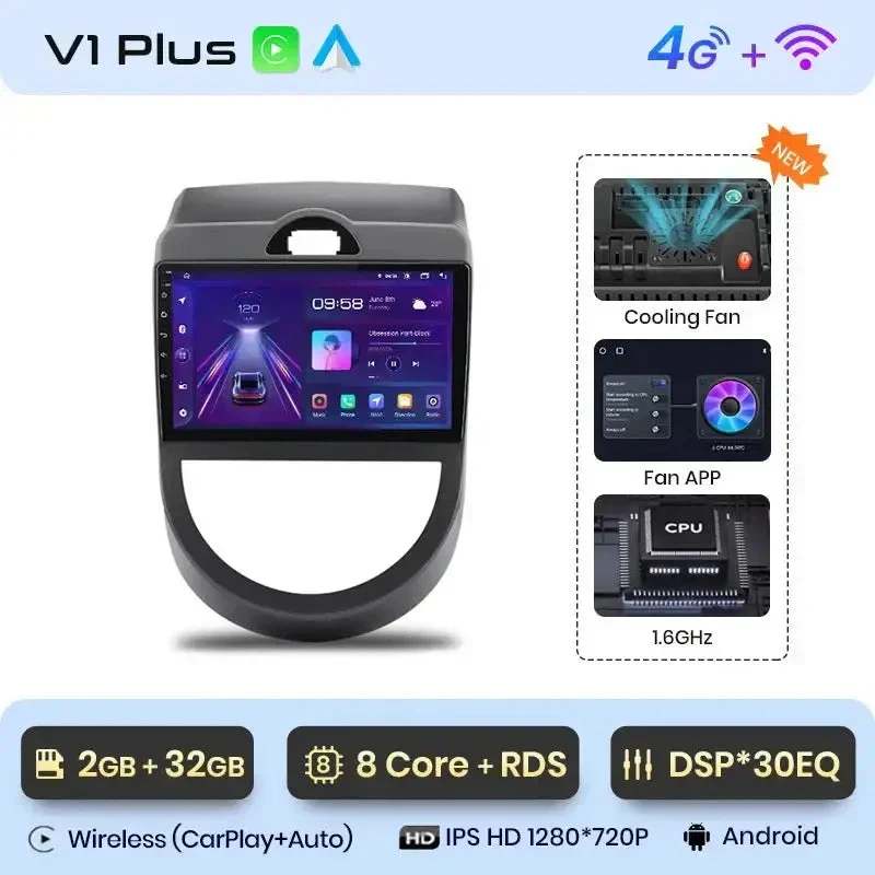 Radio Android do KIA Soul (2008-2013) CarPlay Android Auto 4G WiFi GPS DSP