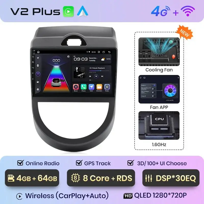 Radio Android do KIA Soul (2008-2013) CarPlay Android Auto 4G WiFi GPS DSP