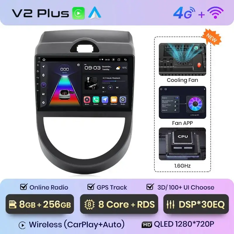 Radio Android do KIA Soul (2008-2013) CarPlay Android Auto 4G WiFi GPS DSP