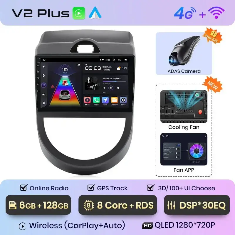 Radio Android do KIA Soul (2008-2013) CarPlay Android Auto 4G WiFi GPS DSP
