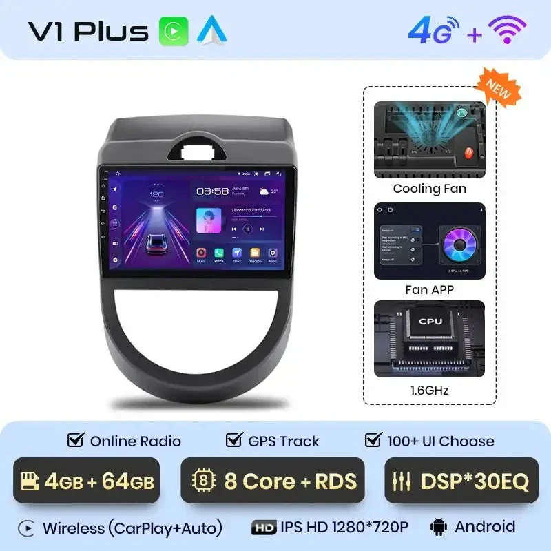Radio Android do KIA Soul (2008-2013) CarPlay Android Auto 4G WiFi GPS DSP