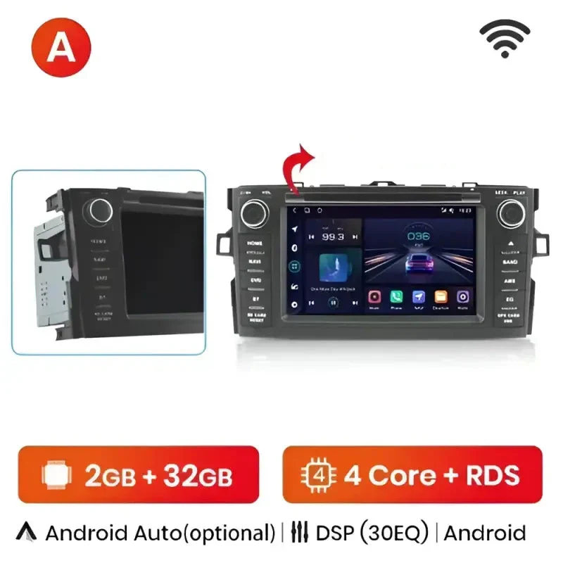 Radio Android do Toyota Auris (2008-2012) CarPlay Android Auto 4G WiFi GPS DSP