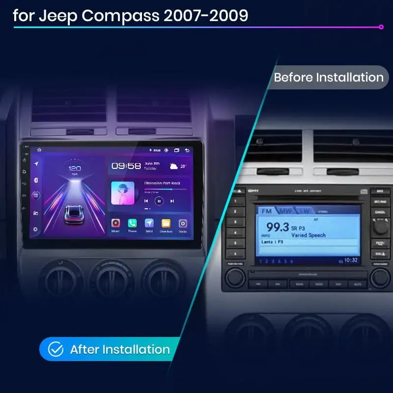 Radio Android do Jeep Compass (2007-2009) CarPlay Android Auto 4G WiFi GPS DSP