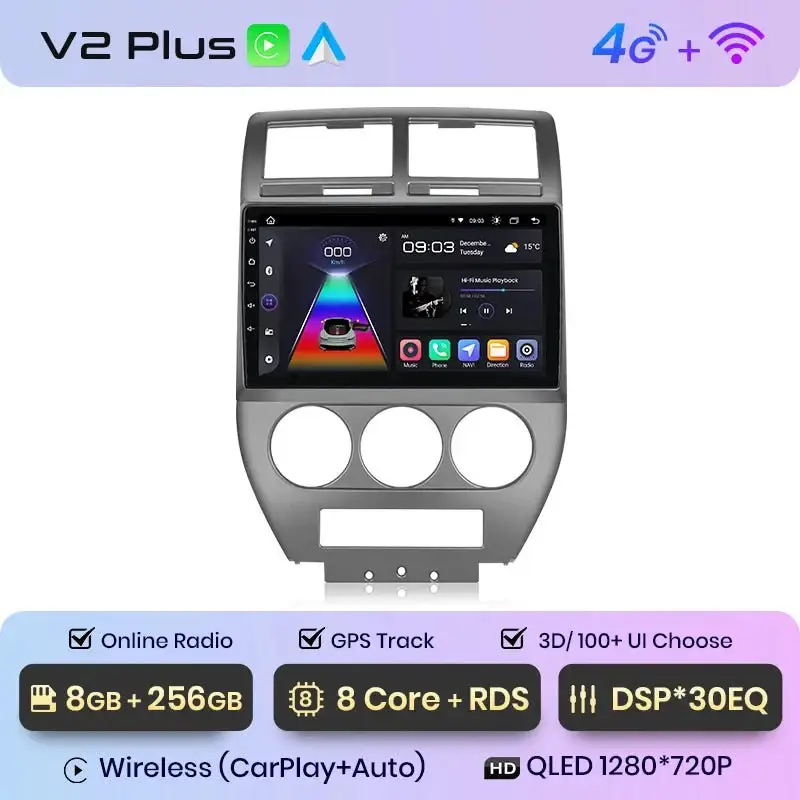 Radio Android do Jeep Compass (2007-2009) CarPlay Android Auto 4G WiFi GPS DSP