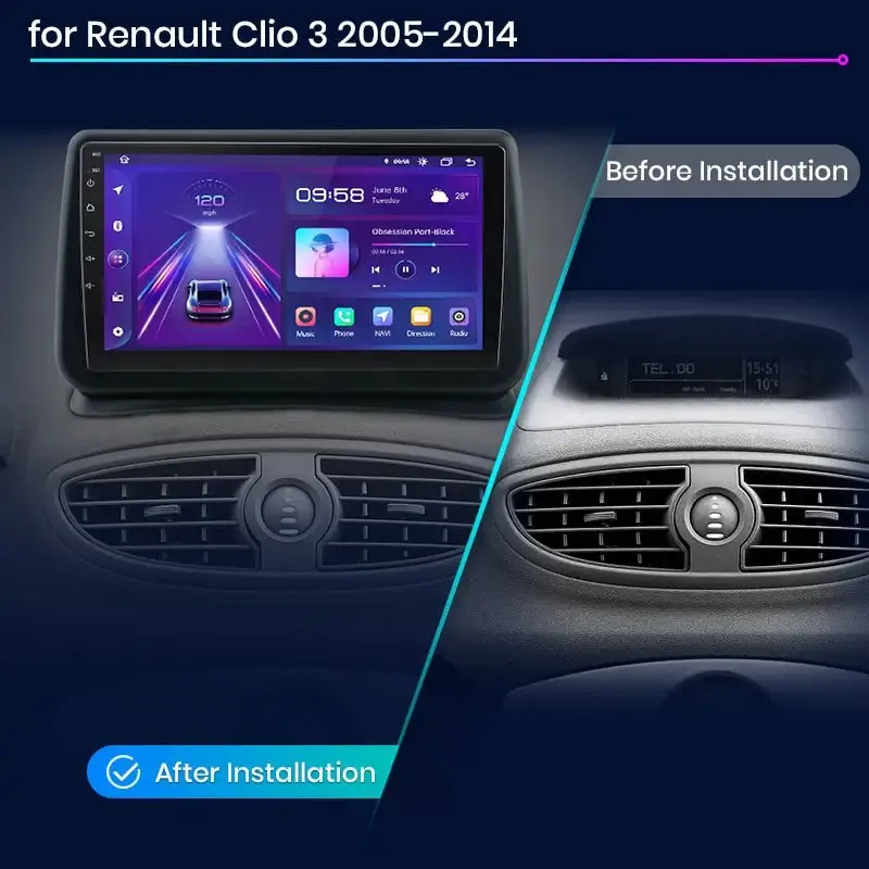 Radio Android do Renault Clio III (2005-2014) CarPlay Android Auto 4G WiFi GPS DSP