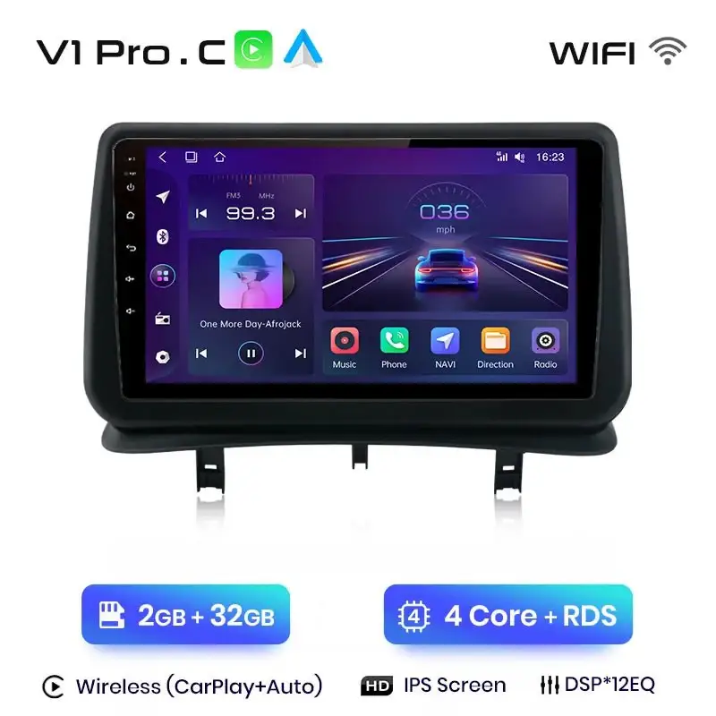 Radio Android do Renault Clio III (2005-2014) CarPlay Android Auto 4G WiFi GPS DSP