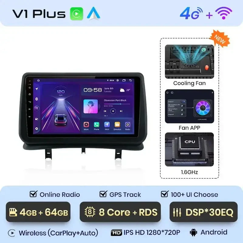 Radio Android do Renault Clio III (2005-2014) CarPlay Android Auto 4G WiFi GPS DSP