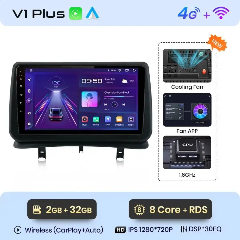 Radio Android do Renault Clio III (2005-2014) CarPlay Android Auto 4G WiFi GPS DSP