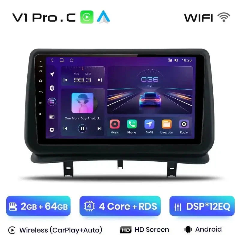 Radio Android do Renault Clio III (2005-2014) CarPlay Android Auto 4G WiFi GPS DSP