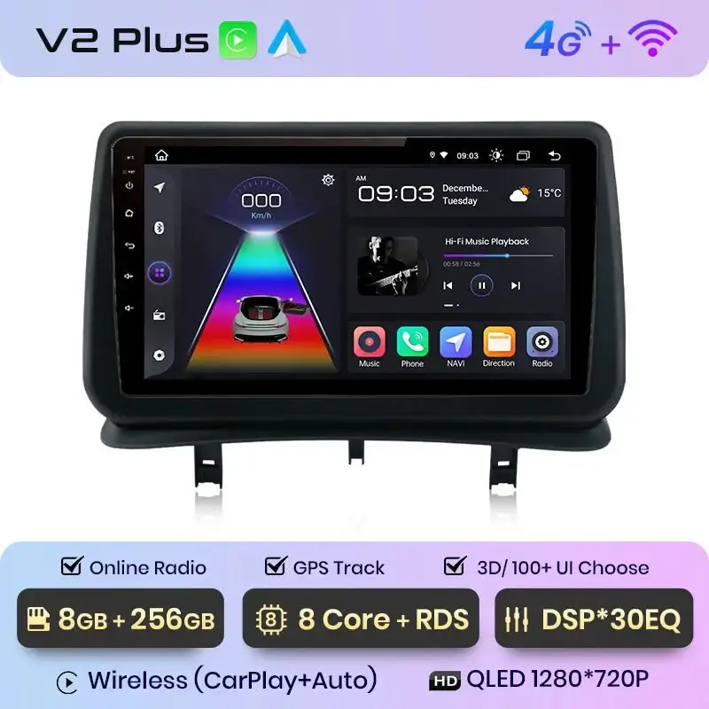 Radio Android do Renault Clio III (2005-2014) CarPlay Android Auto 4G WiFi GPS DSP